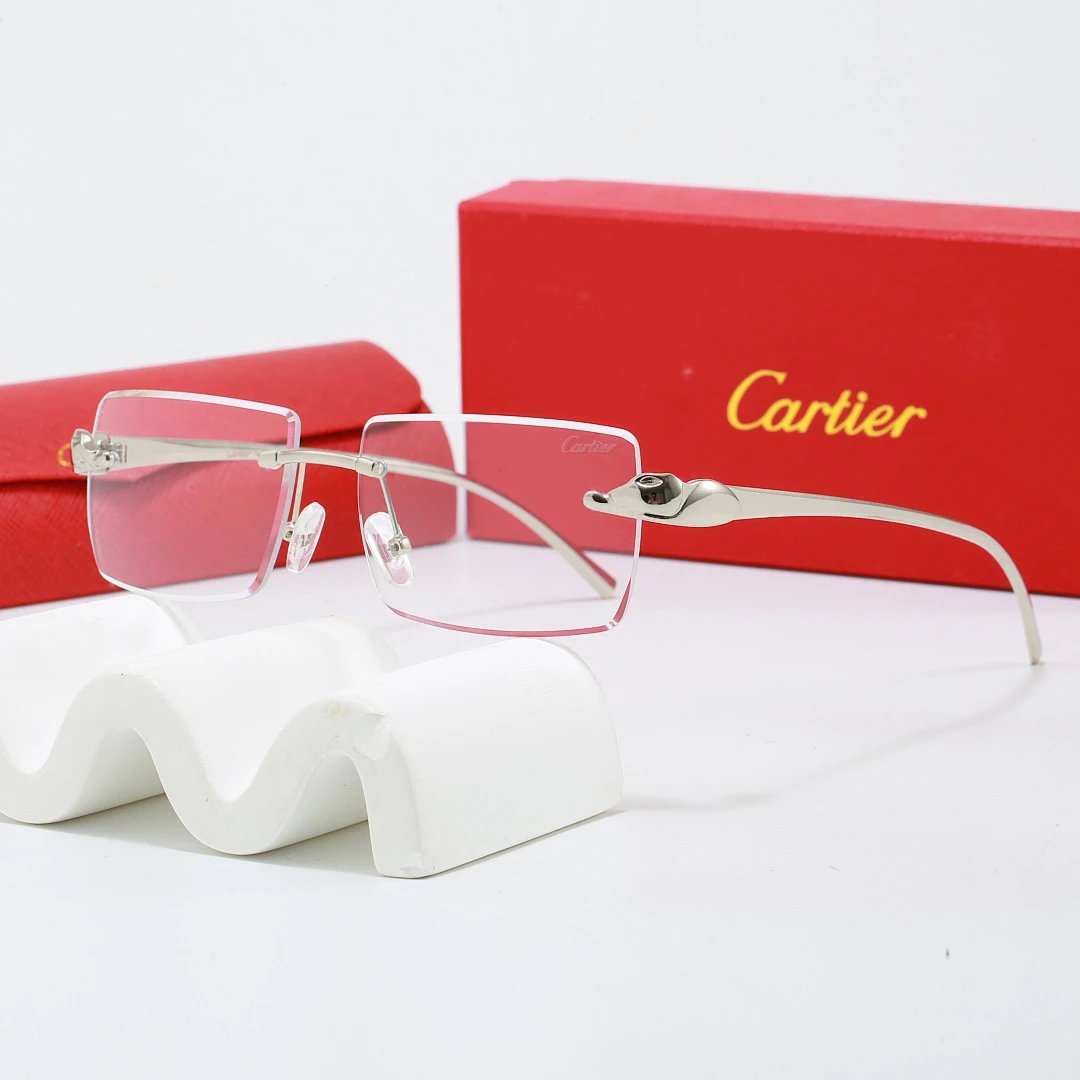 Cartier Red Tinted Lens Geometric Sunglasses, Polished Frame Style 04
