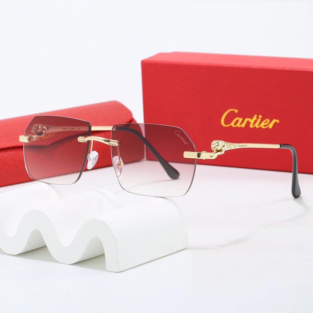 Cartier Red Tinted Lens Geometric Sunglasses, Polished Frame Style 21