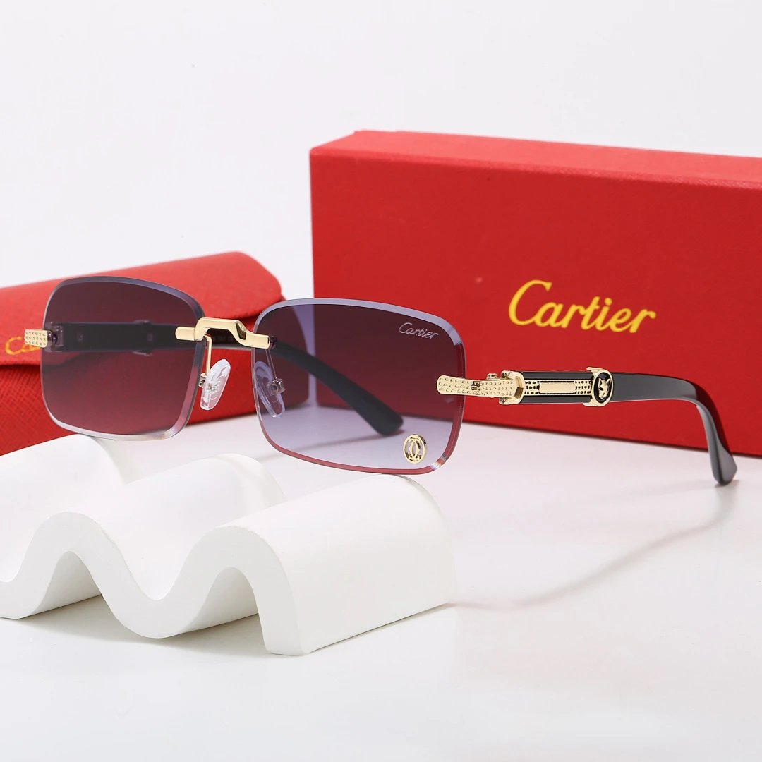 Cartier Red Tinted Lens Geometric Sunglasses, Polished Frame Style 04