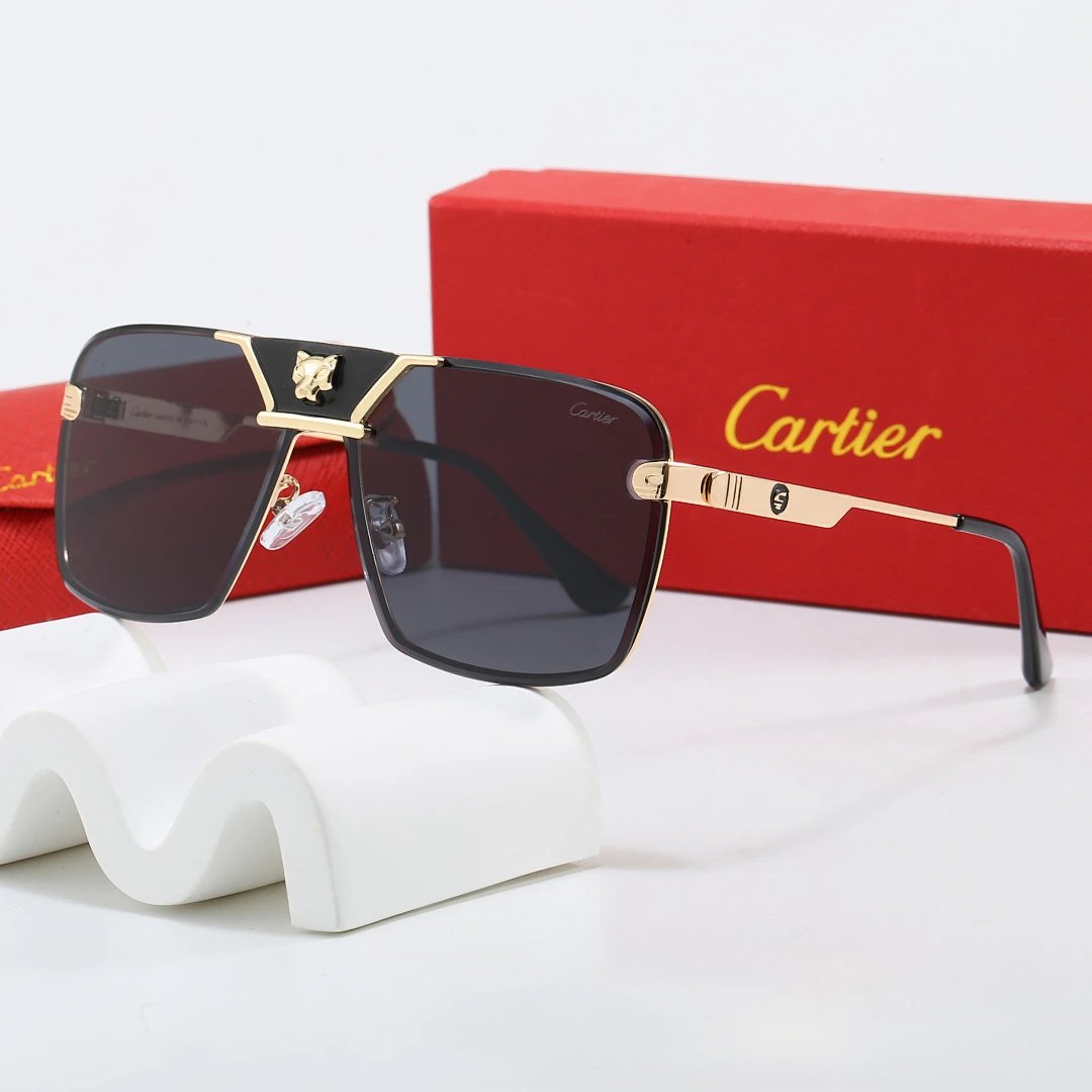 Cartier Red Tinted Lens Geometric Sunglasses, Polished Frame Style 08