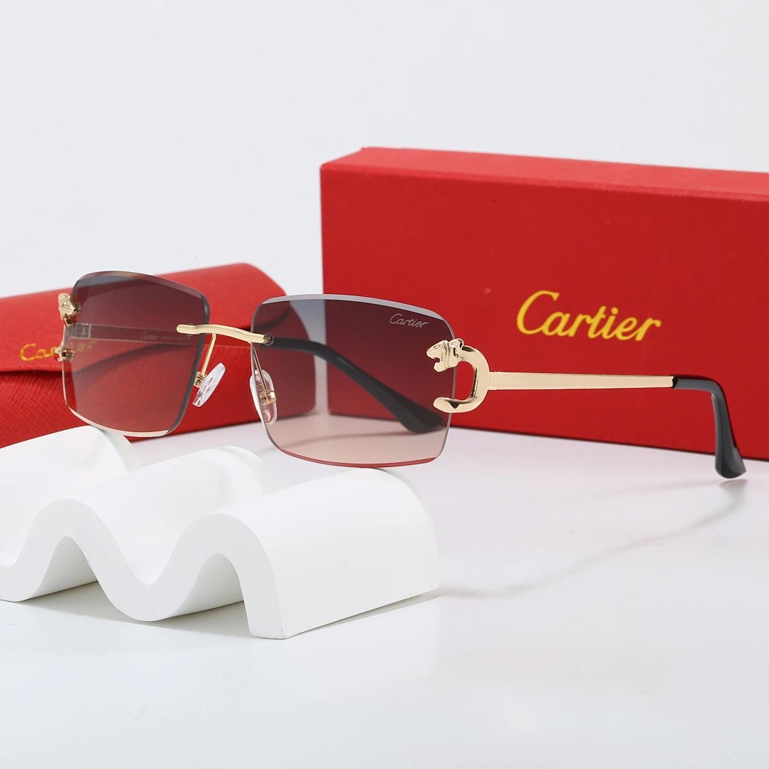 Cartier Red Tinted Lens Geometric Sunglasses, Polished Frame Style 07