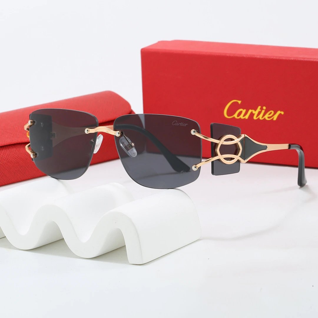 Cartier Red Tinted Lens Geometric Sunglasses, Polished Frame Style 07