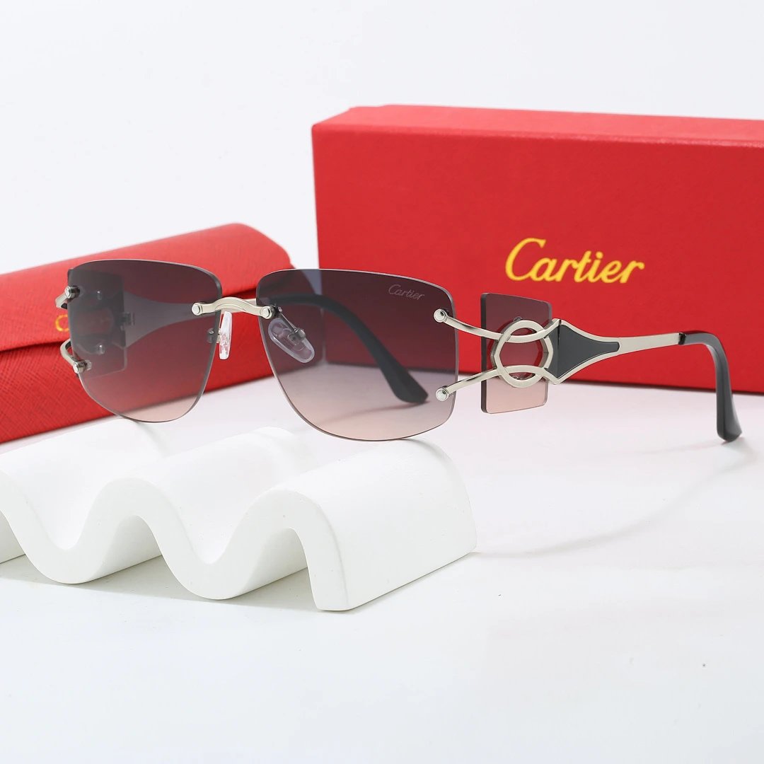 Cartier Red Tinted Lens Geometric Sunglasses, Polished Frame Style 09