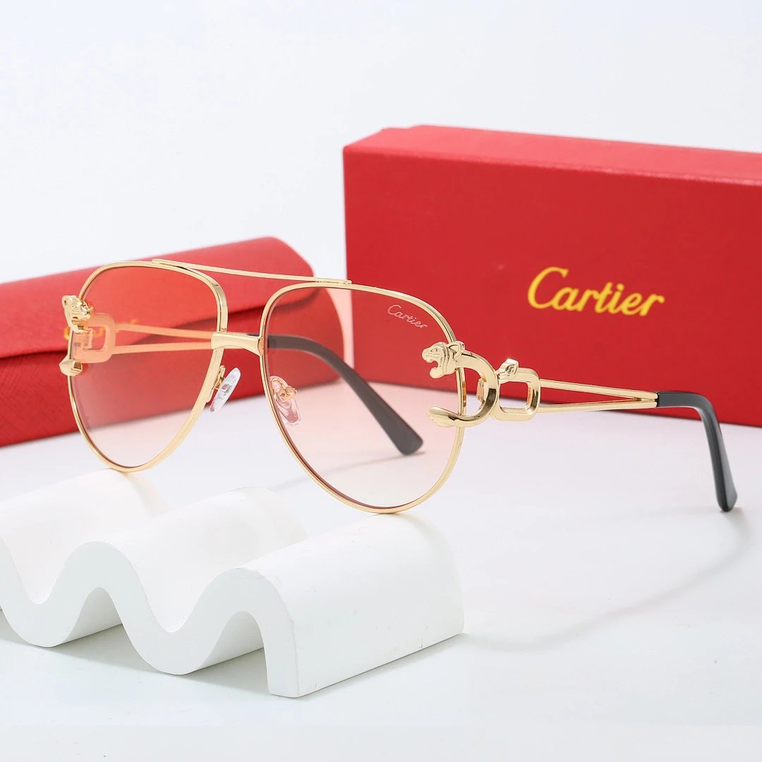 Cartier Red Tinted Lens Geometric Sunglasses, Polished Frame Style 12