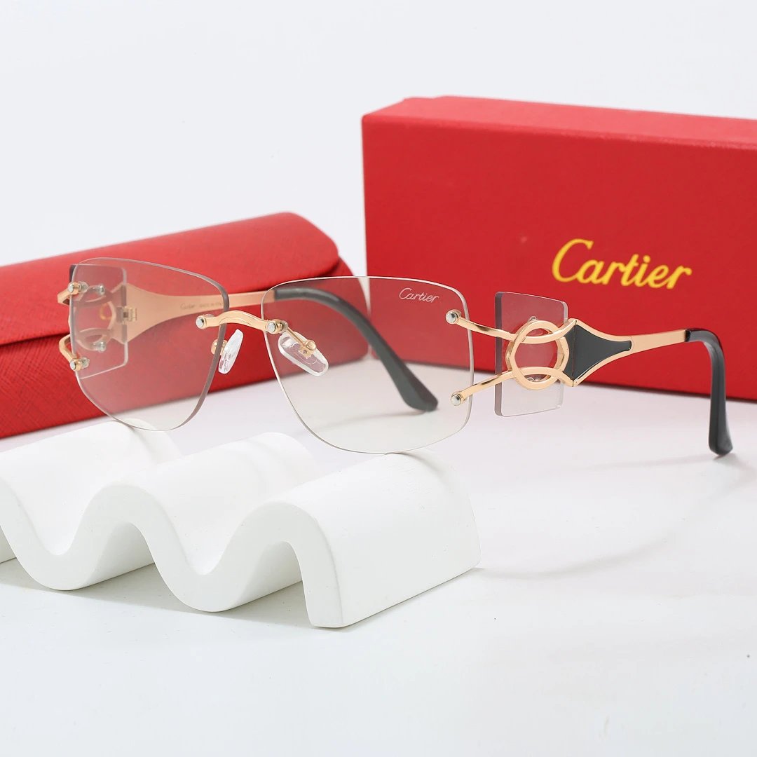 Cartier Red Tinted Lens Geometric Sunglasses, Polished Frame Style 06