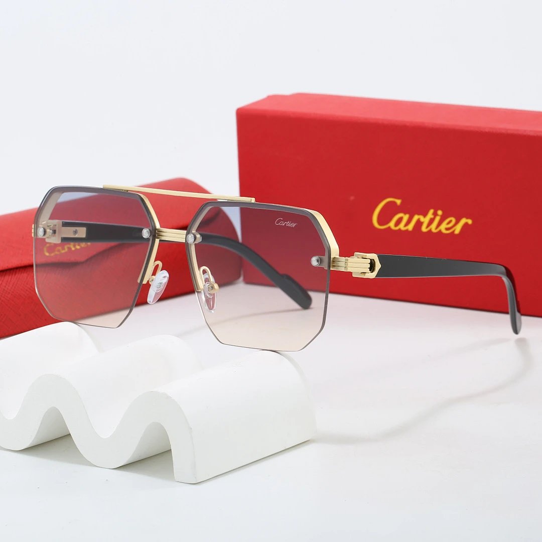 Cartier Red Tinted Lens Geometric Sunglasses, Polished Frame Style 02