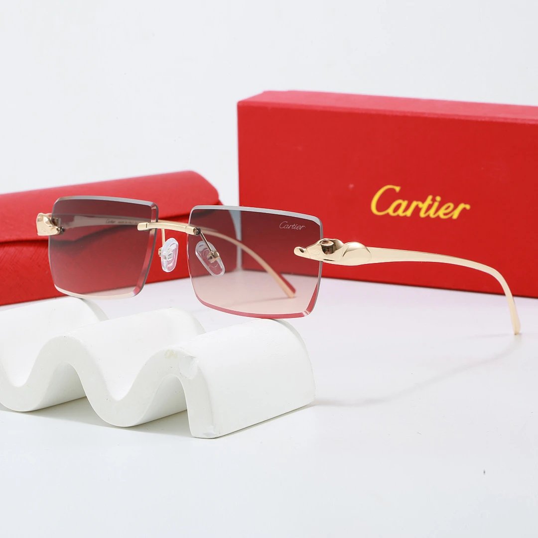 Cartier Red Tinted Lens Geometric Sunglasses, Polished Frame Style 05