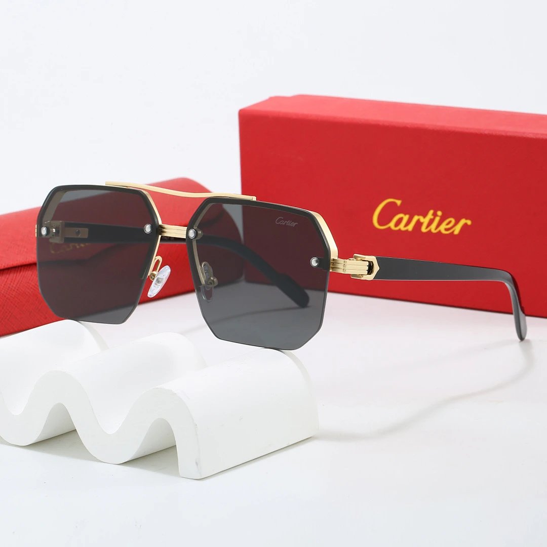 Cartier Red Tinted Lens Geometric Sunglasses, Polished Frame Style 06