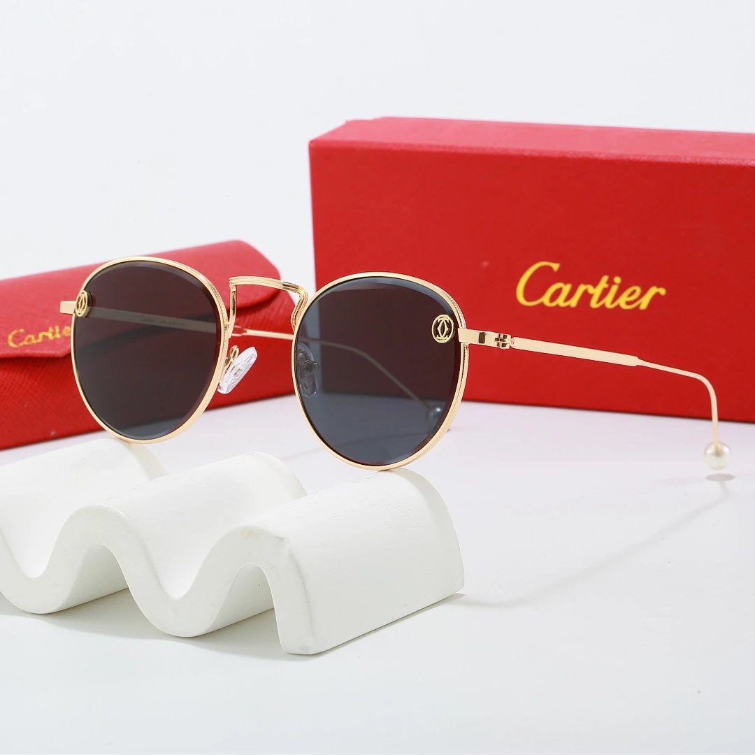 Cartier Brown Tinted Lens Geometric Sunglasses, Polished Frame Style 01