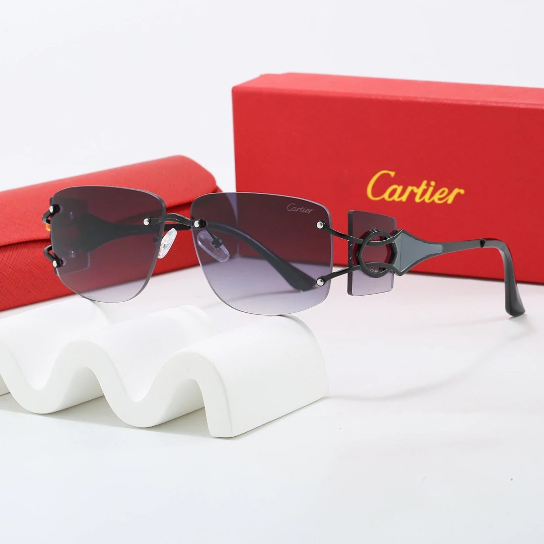 Cartier Brown Tinted Lens Geometric Sunglasses, Polished Frame Style 01