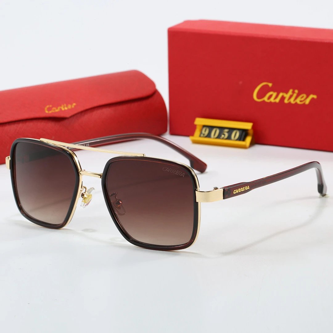 Cartier Red Tinted Lens Geometric Sunglasses, Polished Frame Style 03