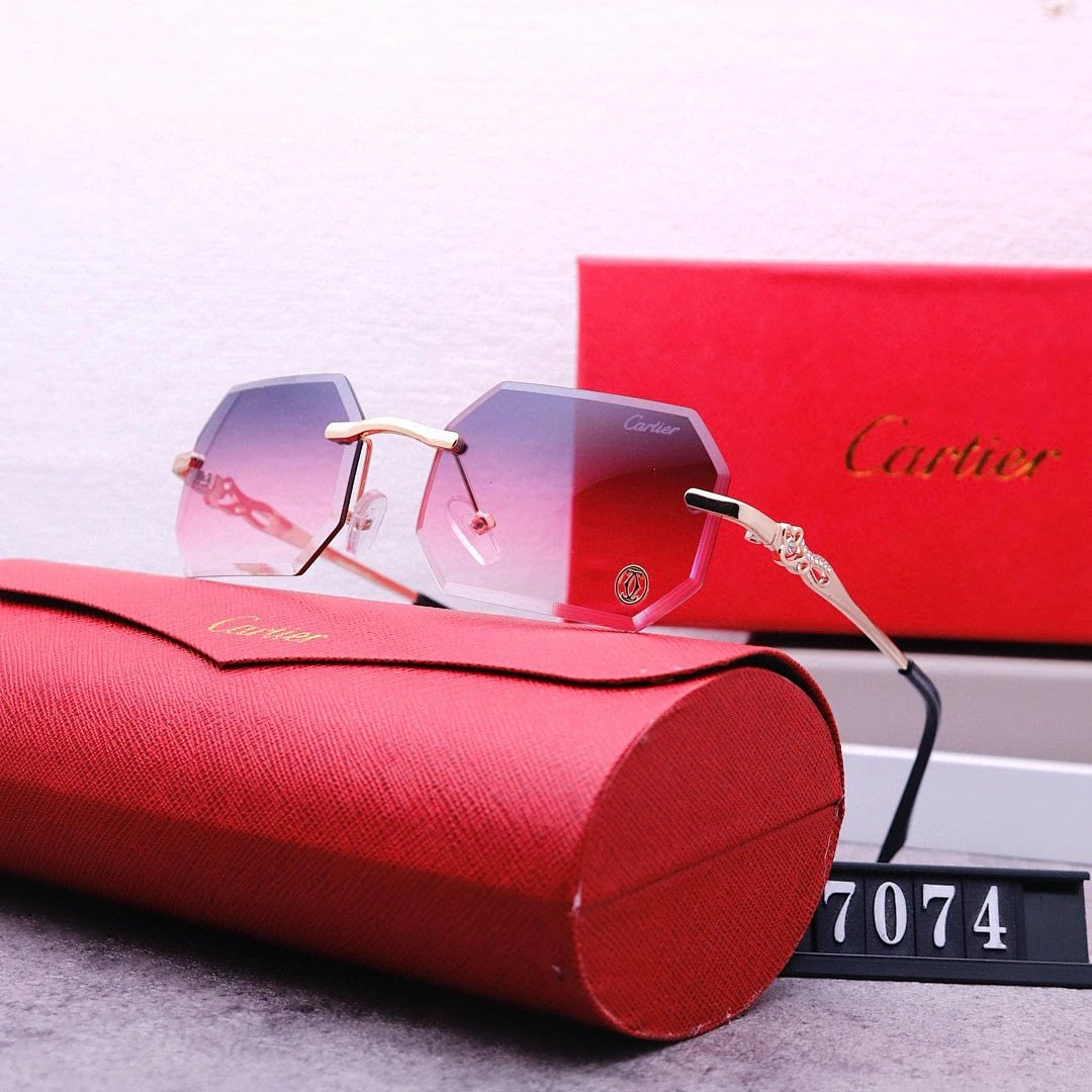 Cartier Tinted Lens Geometric Sunglasses, Polished Frame Style 02