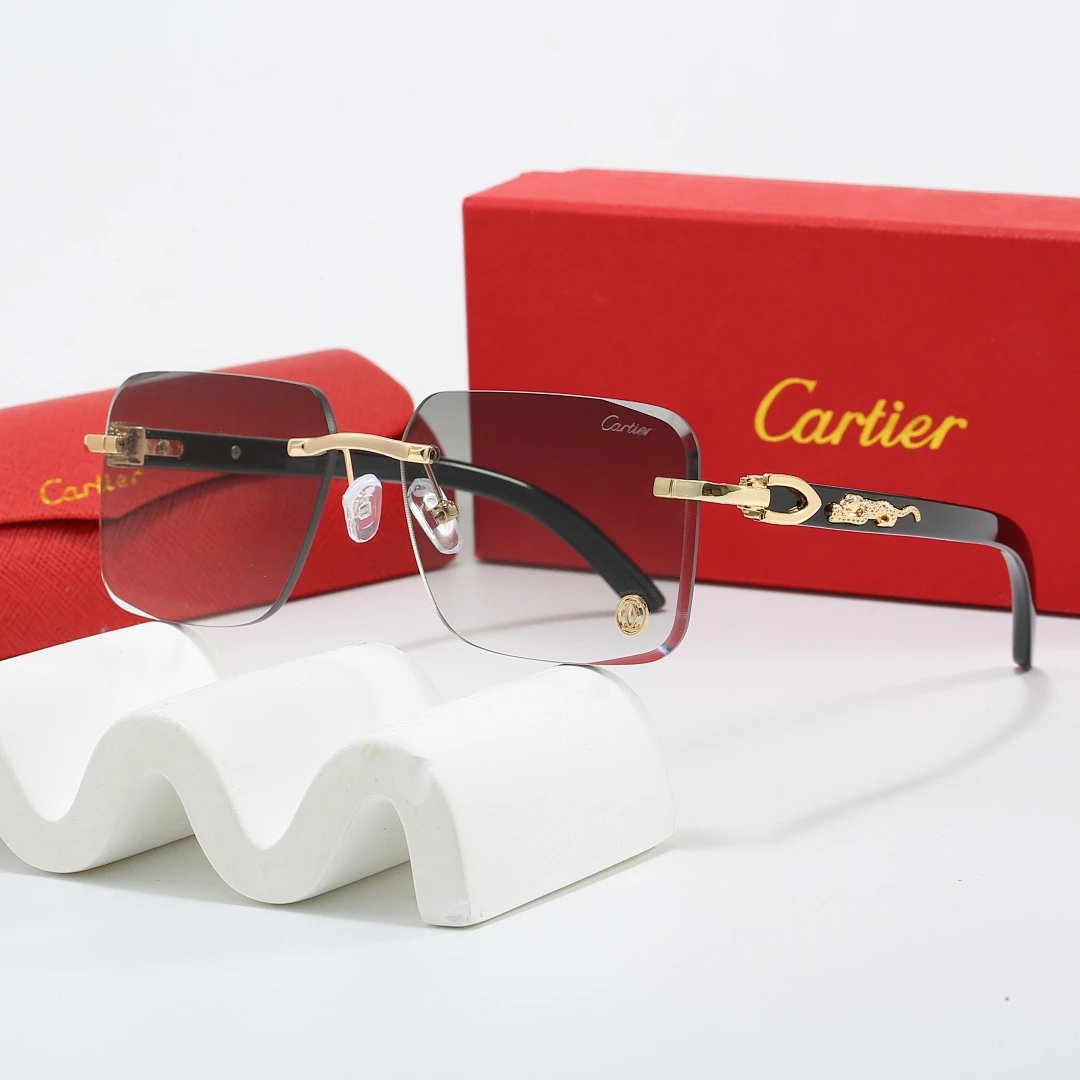 Cartier Red Tinted Lens Geometric Sunglasses, Polished Frame Style 04