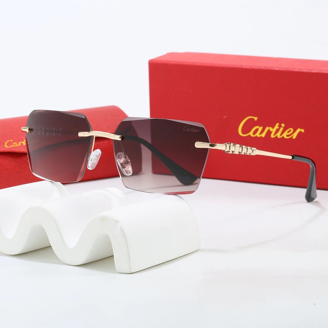 Cartier Red Tinted Lens Geometric Sunglasses, Polished Frame Style 04