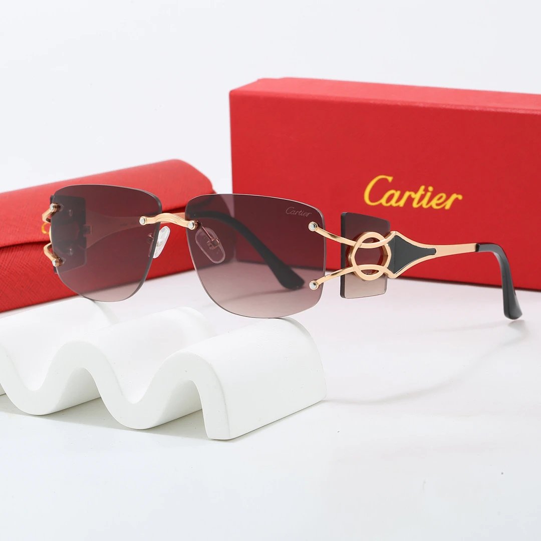 Cartier Red Tinted Lens Geometric Sunglasses, Polished Frame Style 08
