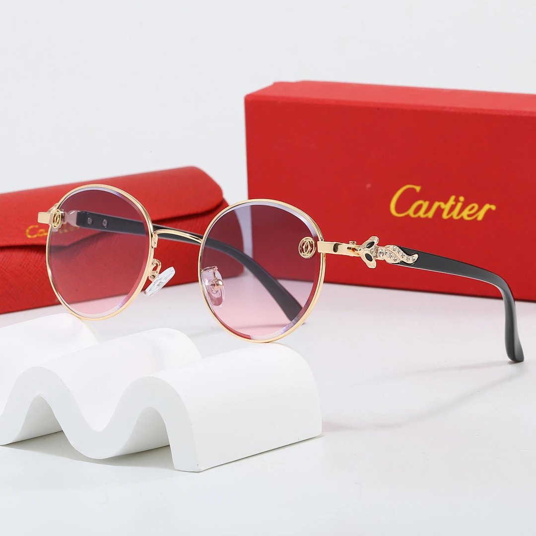 Cartier Red Tinted Lens Geometric Sunglasses, Polished Frame Style 06