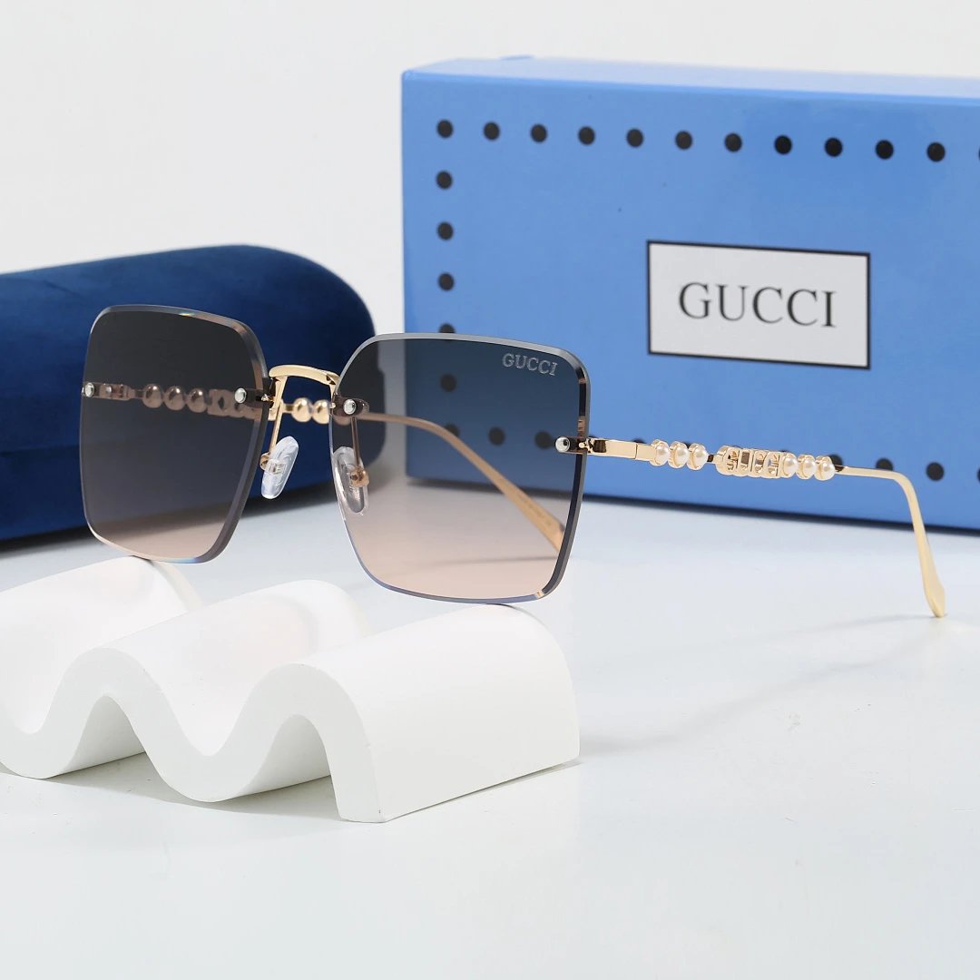 Gucci Blue Tinted Lens Square Sunglasses, Polished Frame Style 28