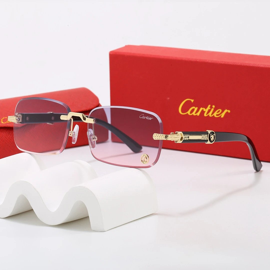 Cartier Red Tinted Lens Geometric Sunglasses, Polished Frame Style 02