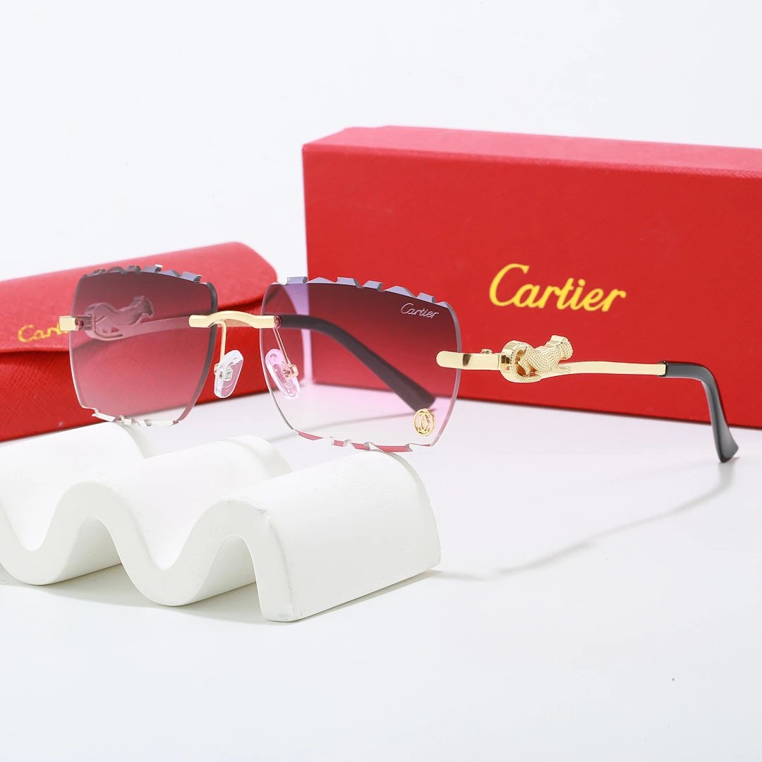 Cartier Red Tinted Lens Geometric Sunglasses, Polished Frame Style 03