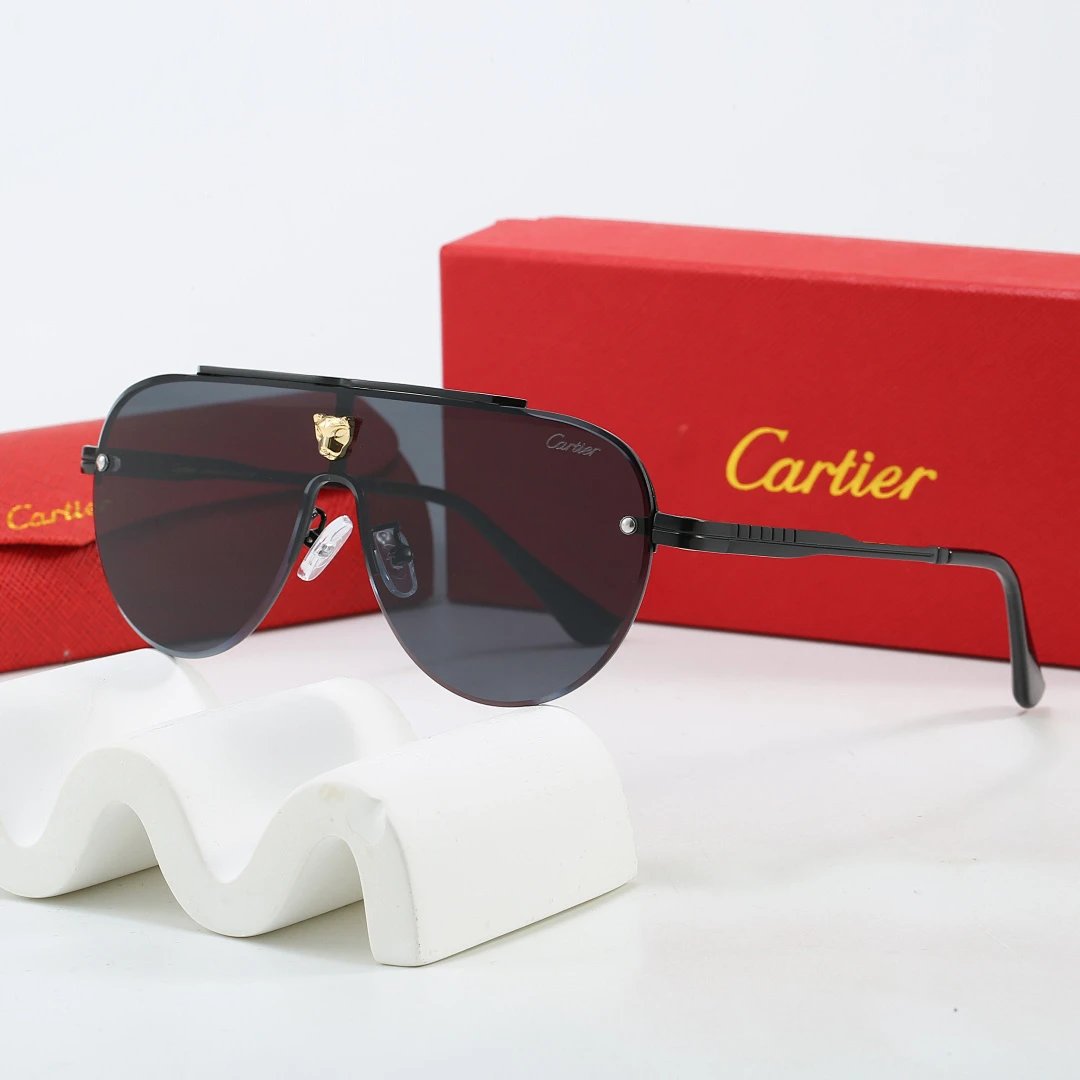Cartier Red Tinted Lens Geometric Sunglasses, Polished Frame Style 02