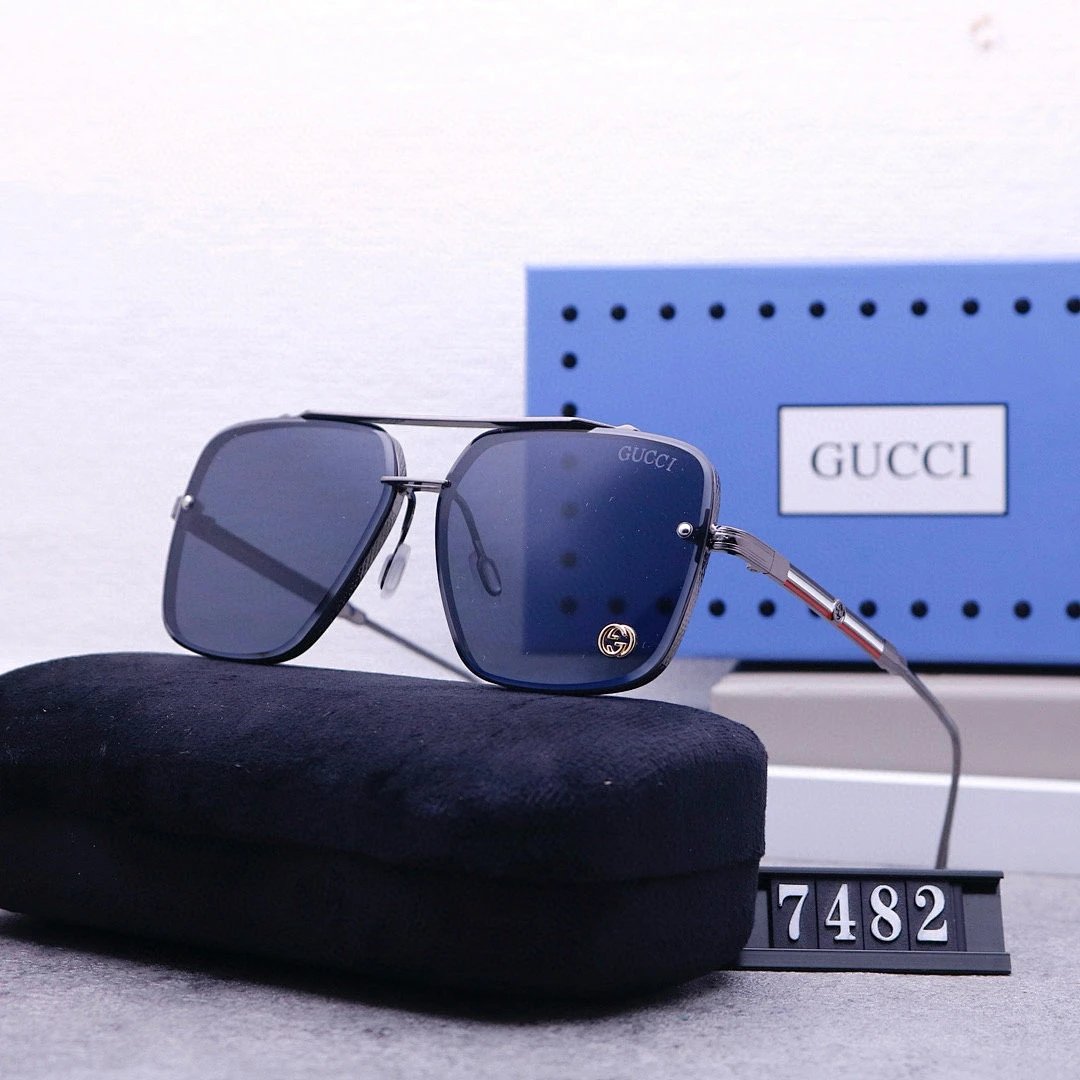 Gucci Blue Tinted Lens Square Sunglasses, Polished Frame Style 14
