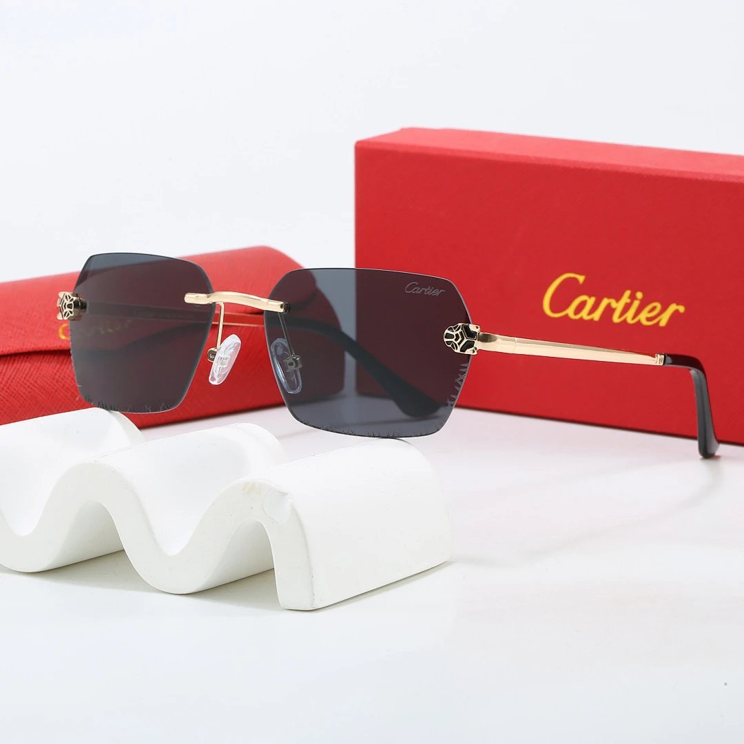 Cartier Red Tinted Lens Geometric Sunglasses, Polished Frame Style 01