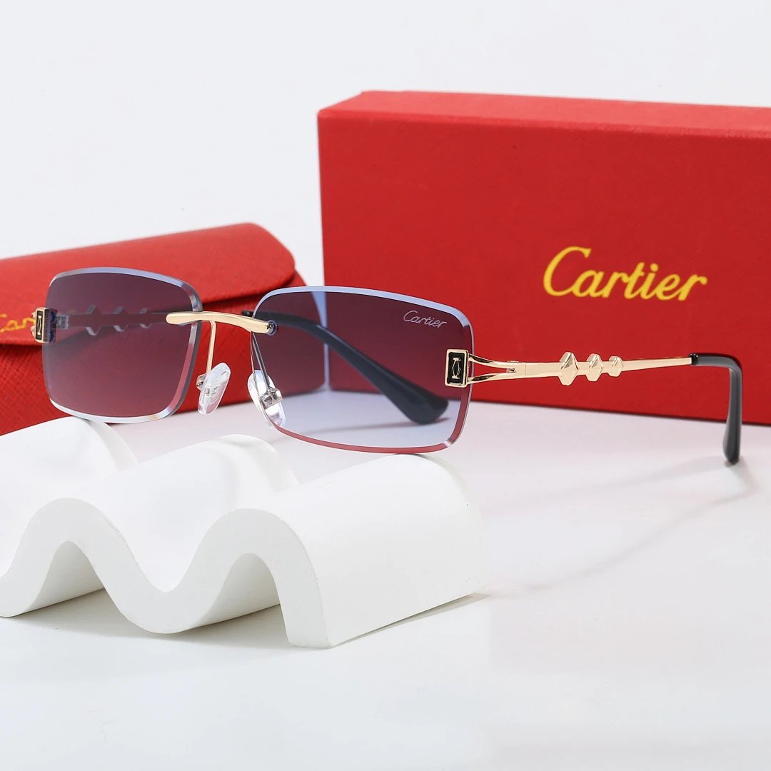 Cartier Red Tinted Lens Geometric Sunglasses, Polished Frame Style 03