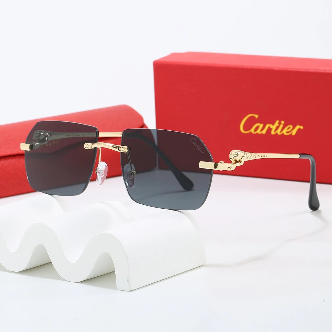 Cartier Red Tinted Lens Geometric Sunglasses, Polished Frame Style 23