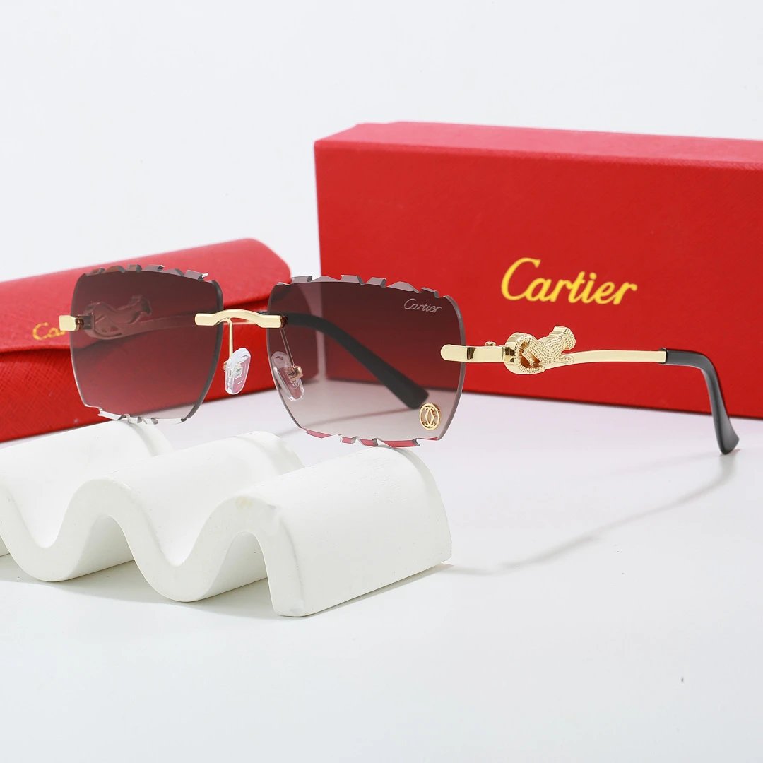 Cartier Red Tinted Lens Geometric Sunglasses, Polished Frame Style 01