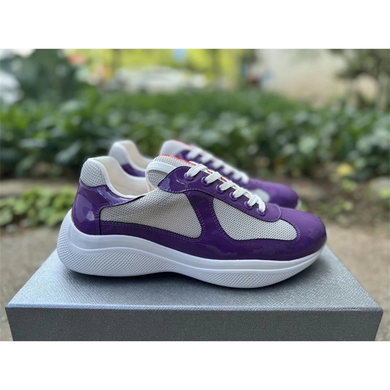 PRADA America's Cup 4cm Lifestyle Shoes calf leather technical fabric painted finish round toe lace-up - M120-Style 3