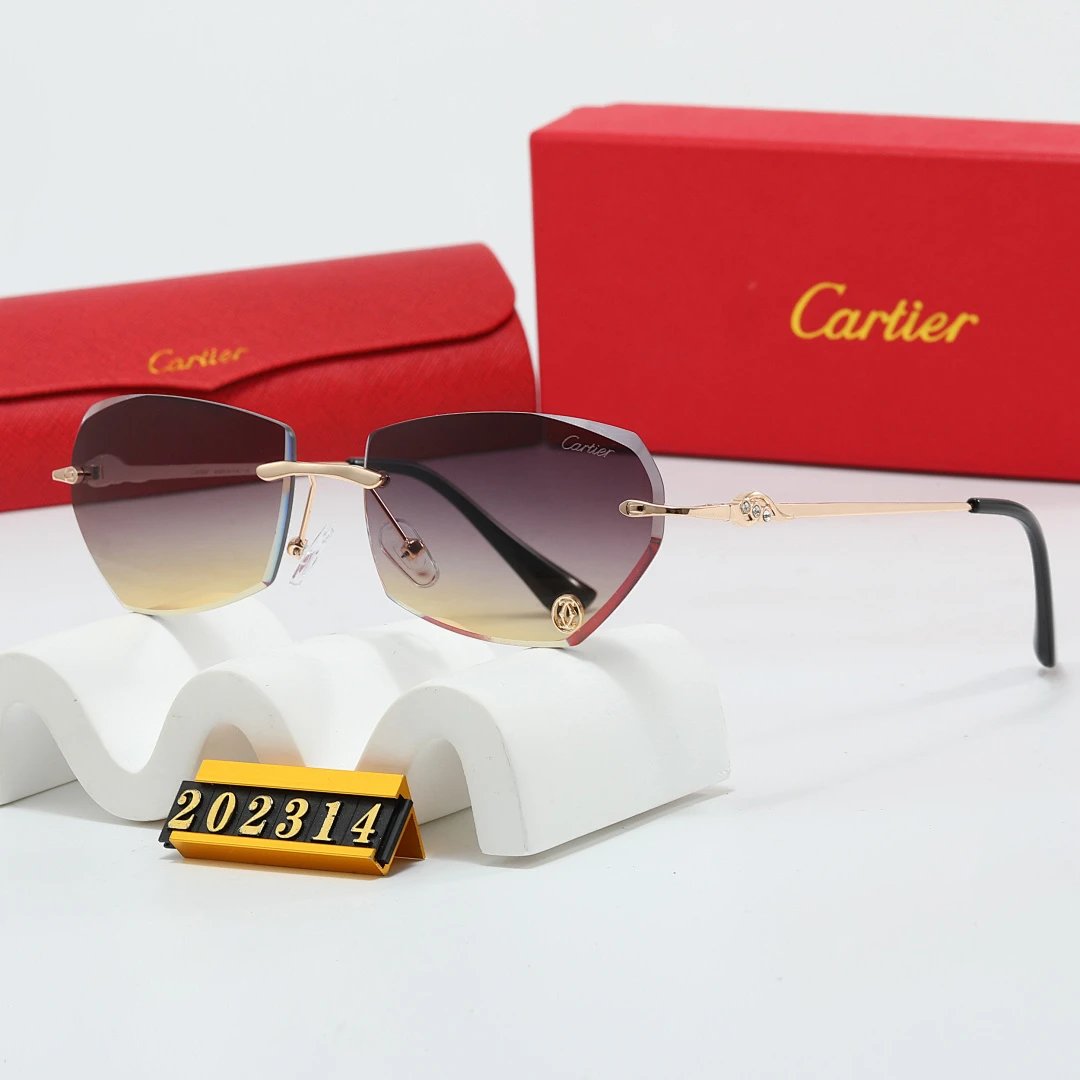 Cartier Red Tinted Lens Geometric Sunglasses, Polished Frame Style 18