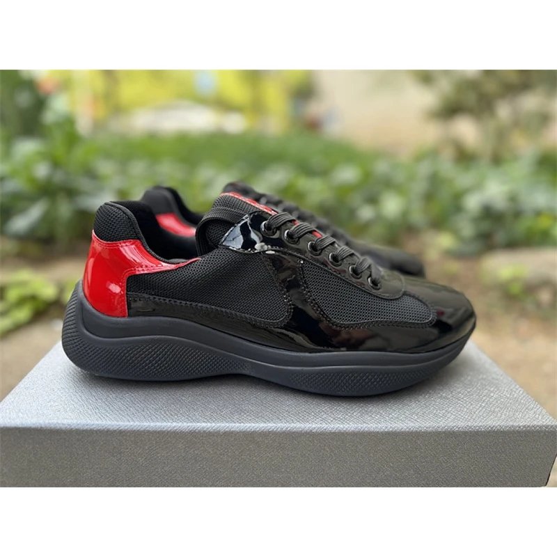 PRADA America's Cup patent leather round toe lace-up Black Red - M12024-Style 6