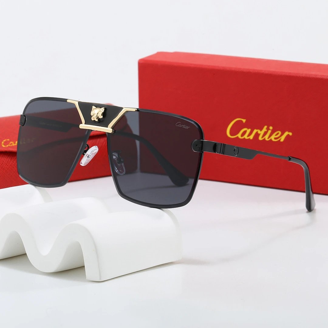 Cartier Red Tinted Lens Geometric Sunglasses, Polished Frame Style 04