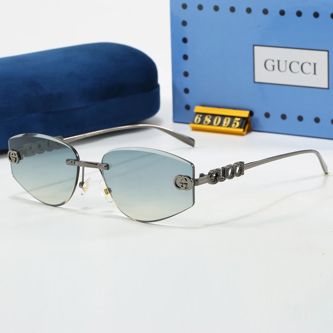 Gucci Blue Tinted Lens Square Sunglasses, Polished Frame Style 26