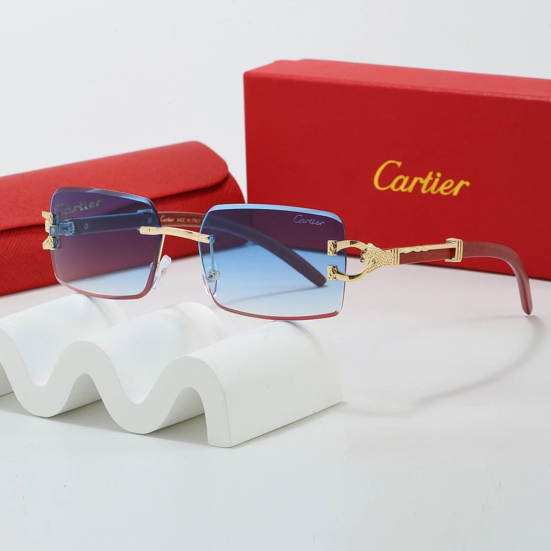 Cartier Red Tinted Lens Geometric Sunglasses, Polished Frame Style 21