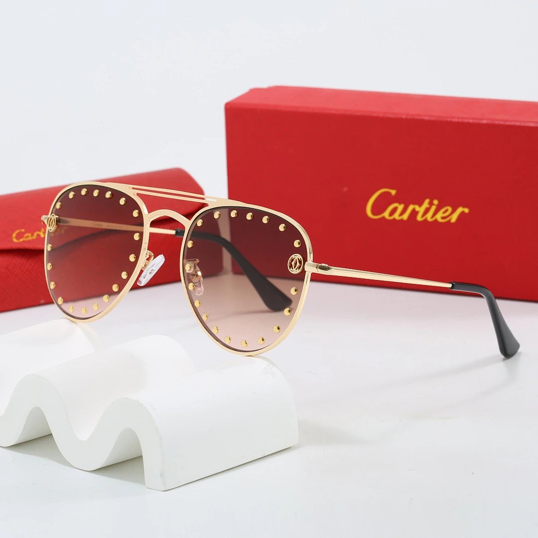 Cartier Red Tinted Lens Geometric Sunglasses, Polished Frame Style 07