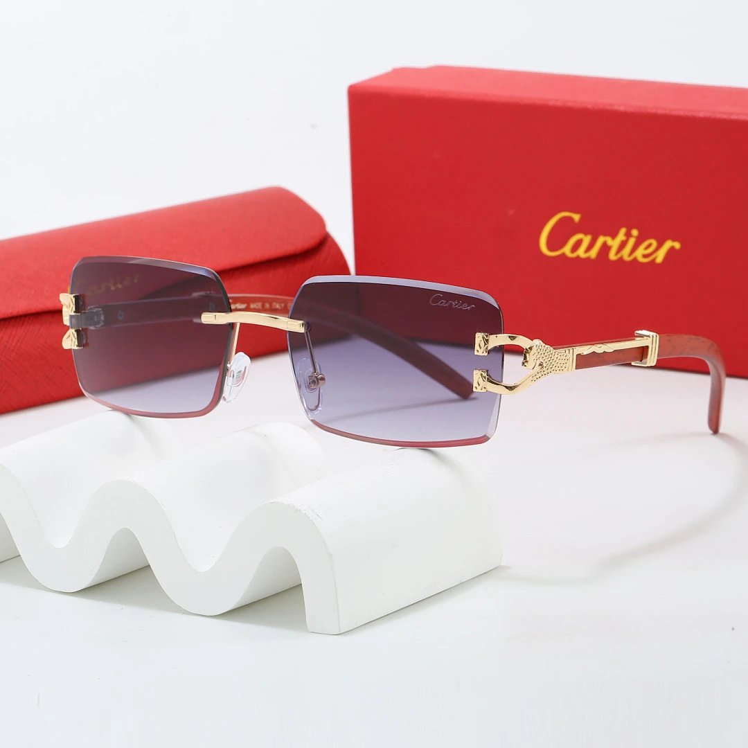 Cartier Red Tinted Lens Geometric Sunglasses, Polished Frame Style 19