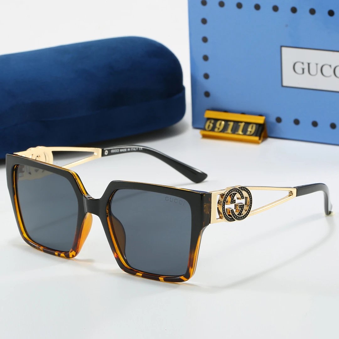 Gucci Blue Tinted Lens Square Sunglasses, Polished Frame Style 27