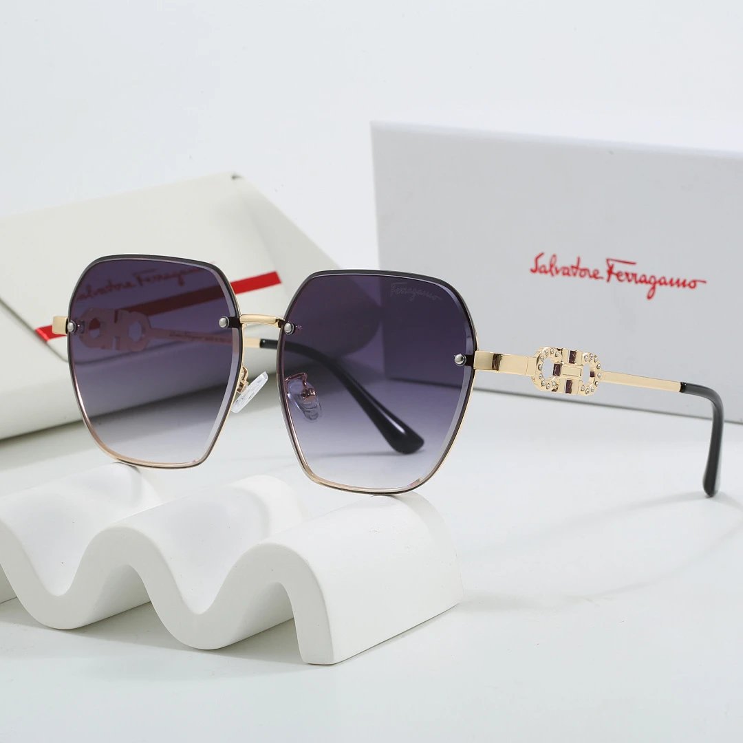 Ferragamo Black Tinted Lens Square Sunglasses, Polished Frame Style 01