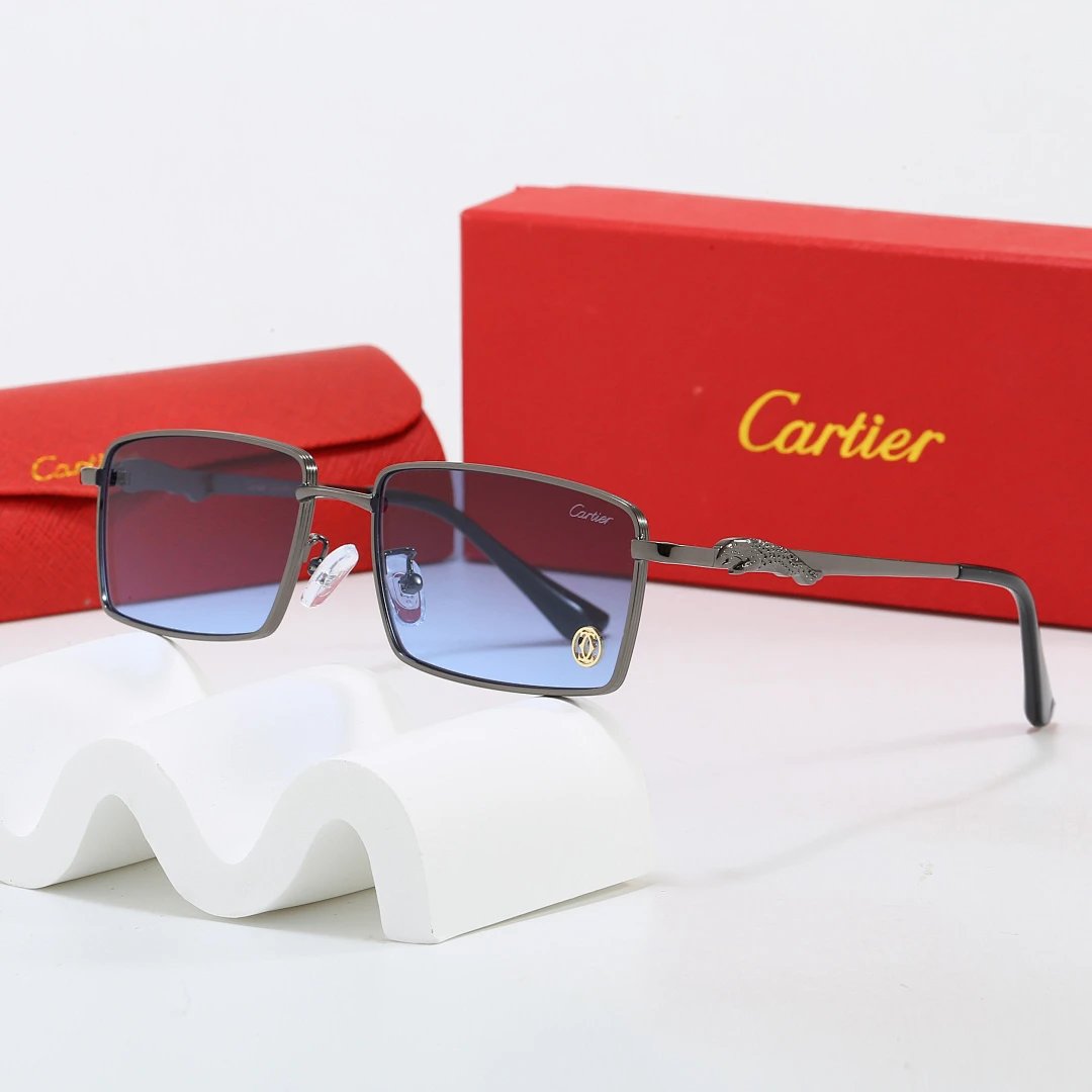 Cartier Red Tinted Lens Geometric Sunglasses, Polished Frame Style 04