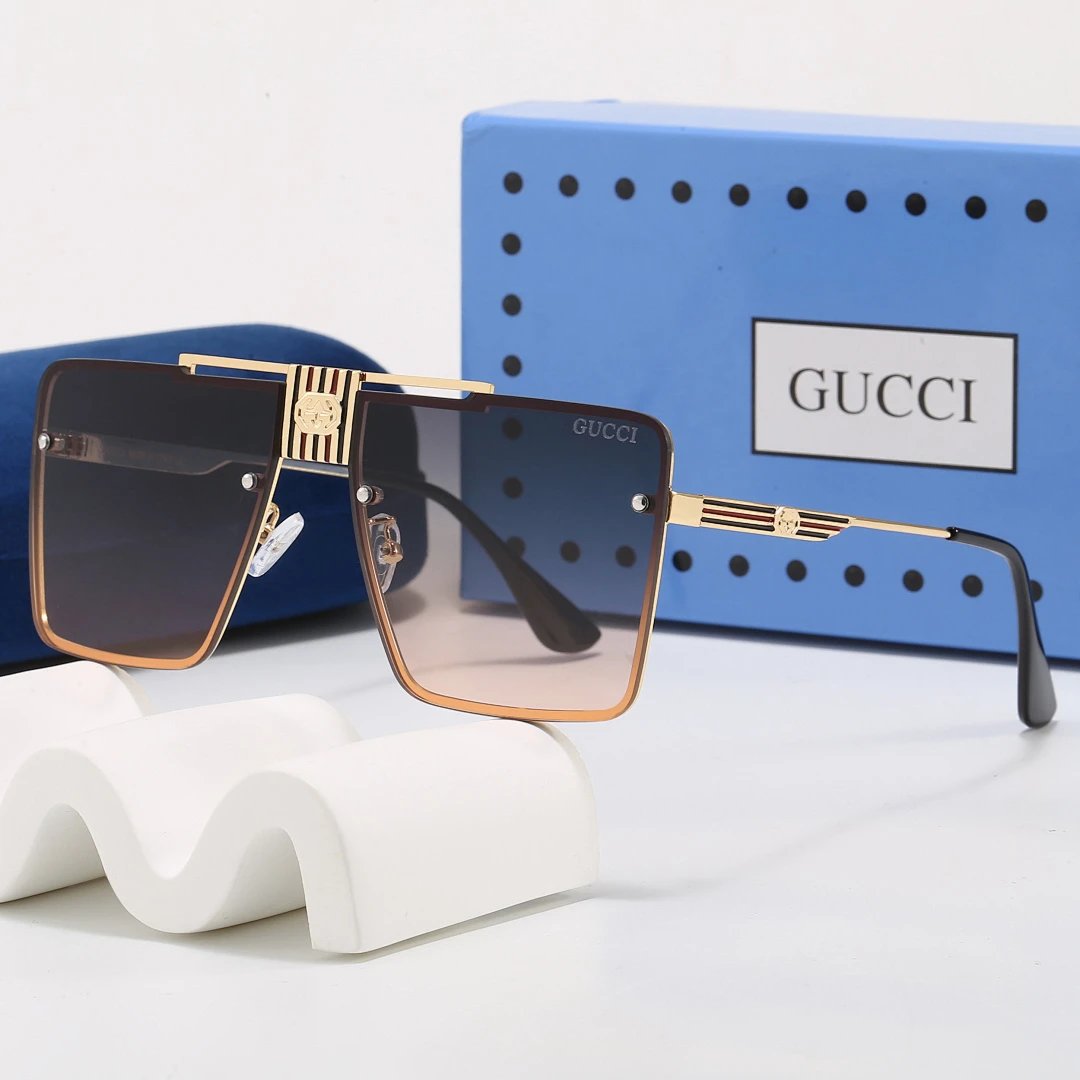 Gucci Blue Tinted Lens Square Sunglasses, Polished Frame Style 19