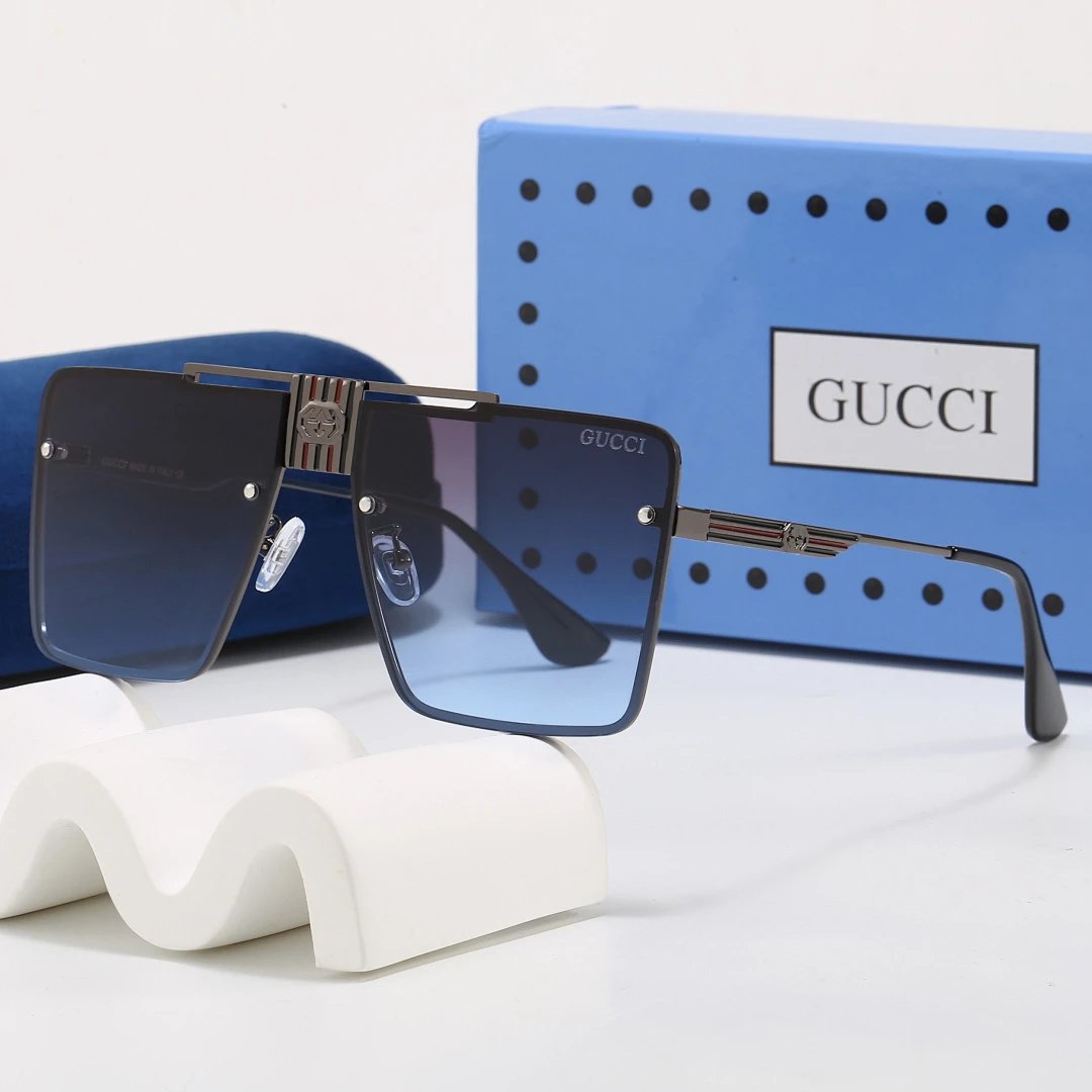 Gucci Blue Tinted Lens Square Sunglasses, Polished Frame Style 16