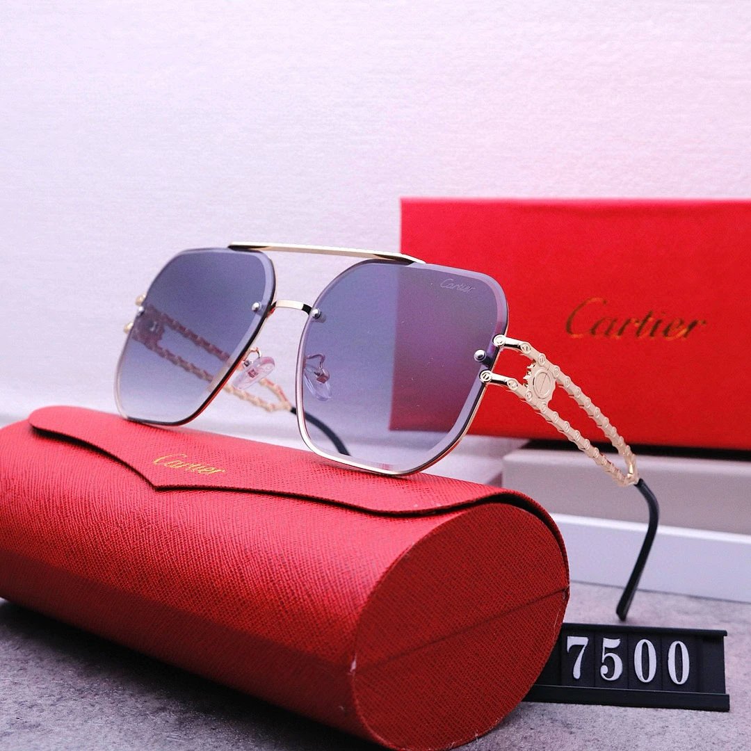 Cartier Tinted Lens Geometric Sunglasses, Polished Frame Style 23