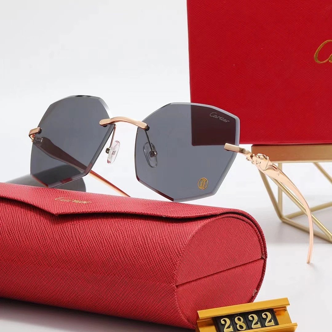 Cartier Red Tinted Lens Geometric Sunglasses, Polished Frame Style 01