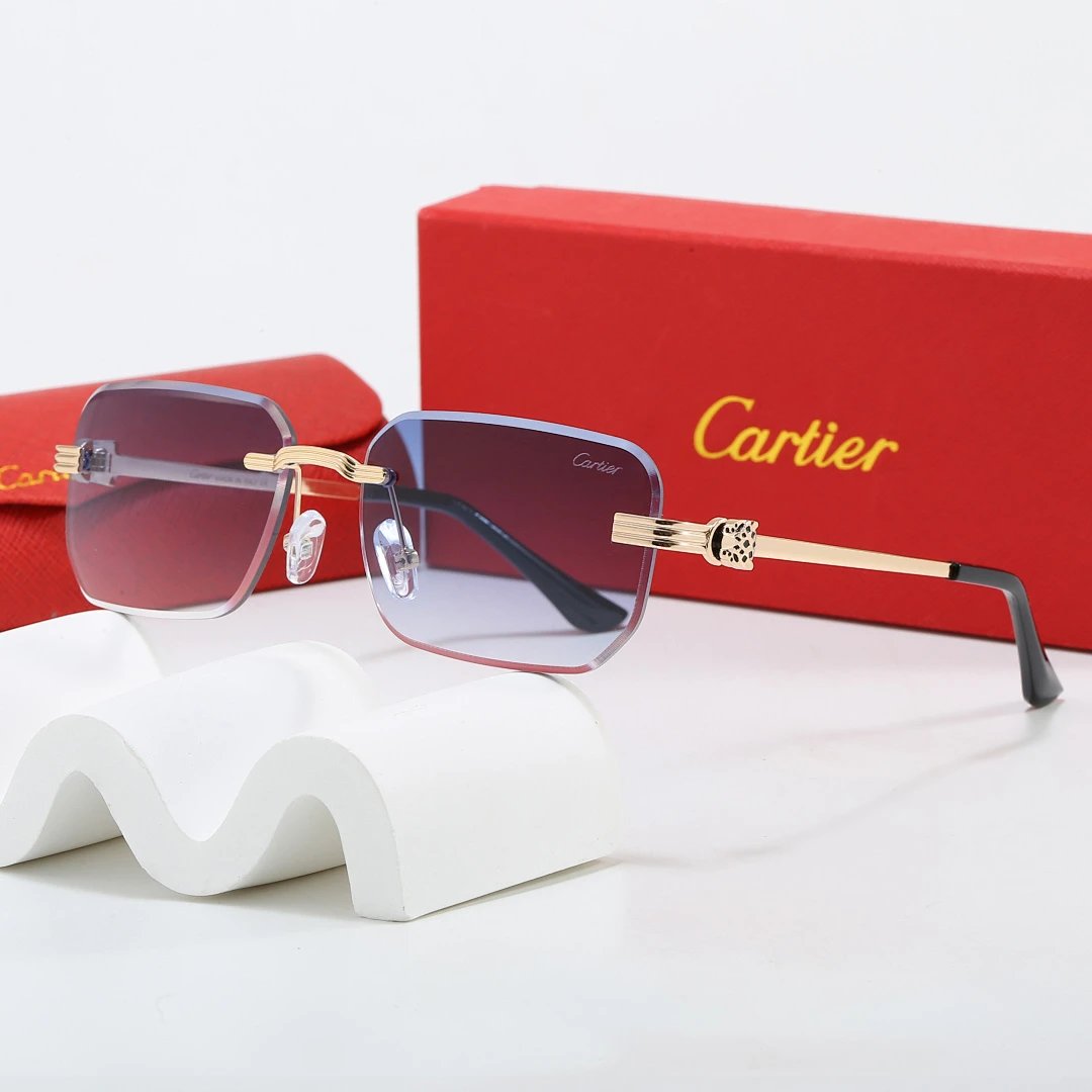Cartier Red Tinted Lens Geometric Sunglasses, Polished Frame Style 01