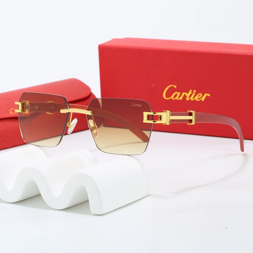 Cartier Red Tinted Lens Geometric Sunglasses, Polished Frame Style 14