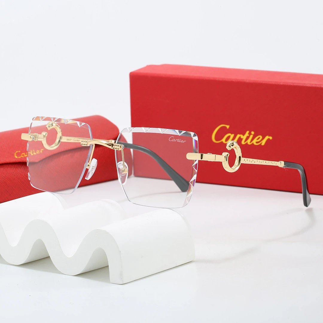 Cartier Red Tinted Lens Geometric Sunglasses, Polished Frame Style 10