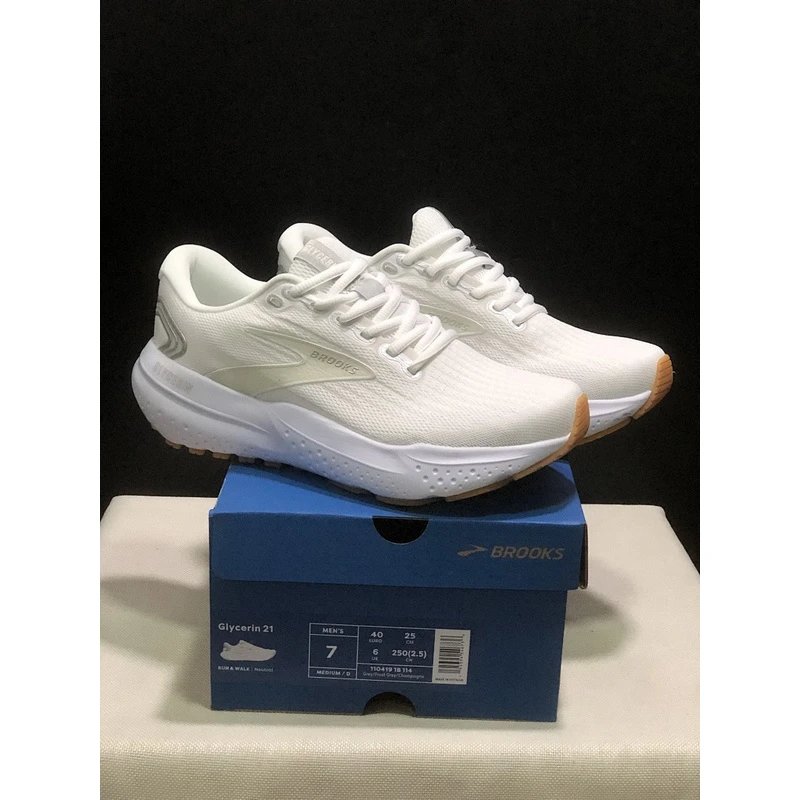 Brooks Glycerin 21 Running Shoes White Grey - Style 17