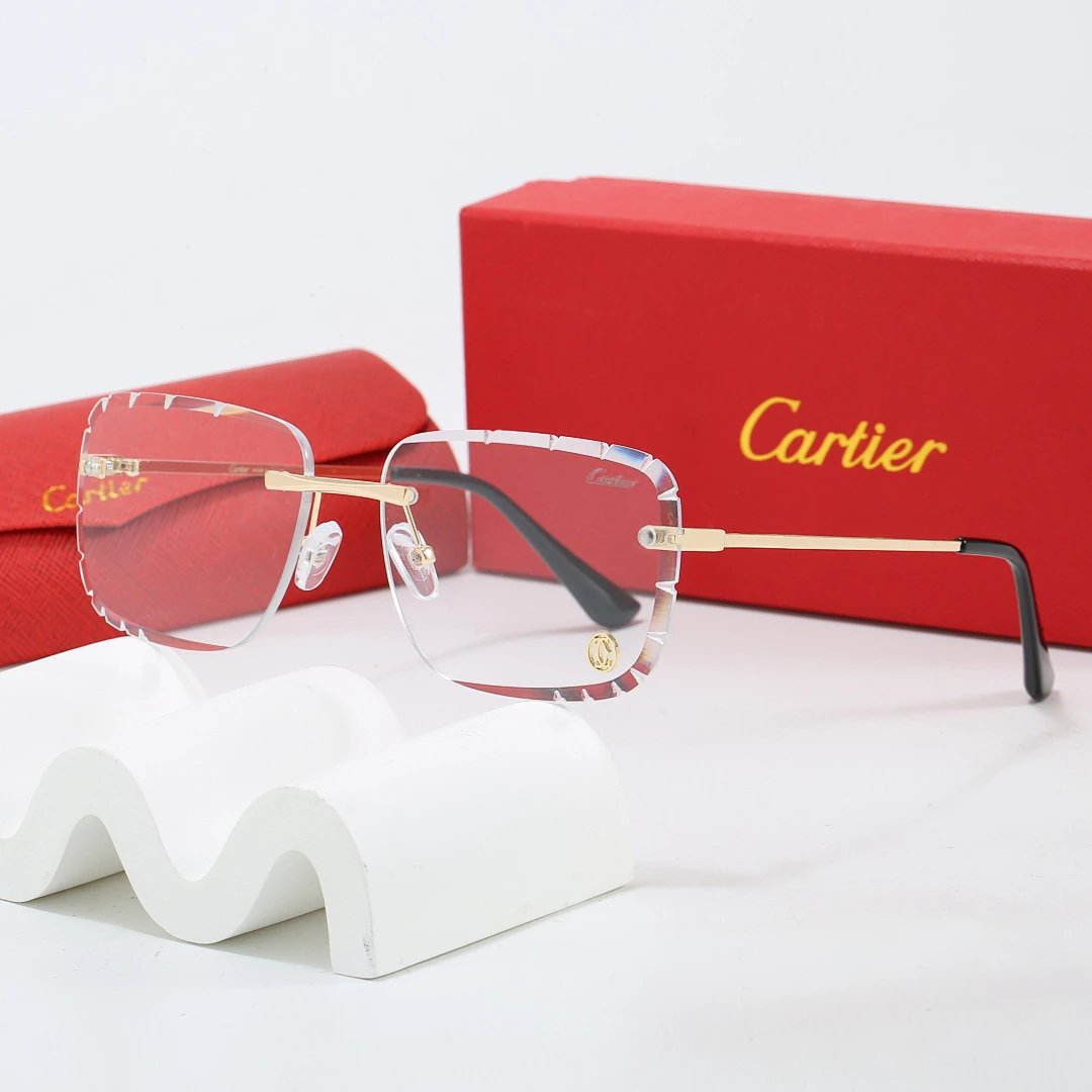 Cartier Red Tinted Lens Geometric Sunglasses, Polished Frame Style 06