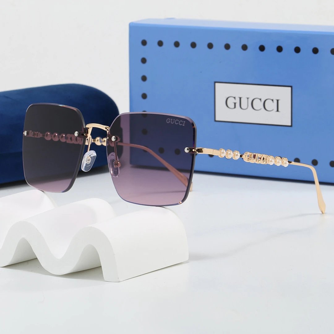 Gucci Blue Tinted Lens Square Sunglasses, Polished Frame Style 25